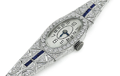Art Deco 2.50ct Diamond Sapphire Watch