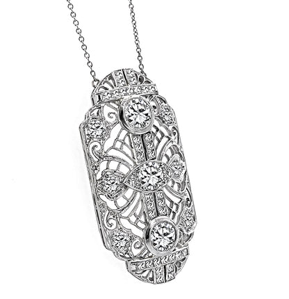 Art Deco GIA 0.61ct and 0.67ct Diamond 1.45ct Side Diamond Pendant Necklace