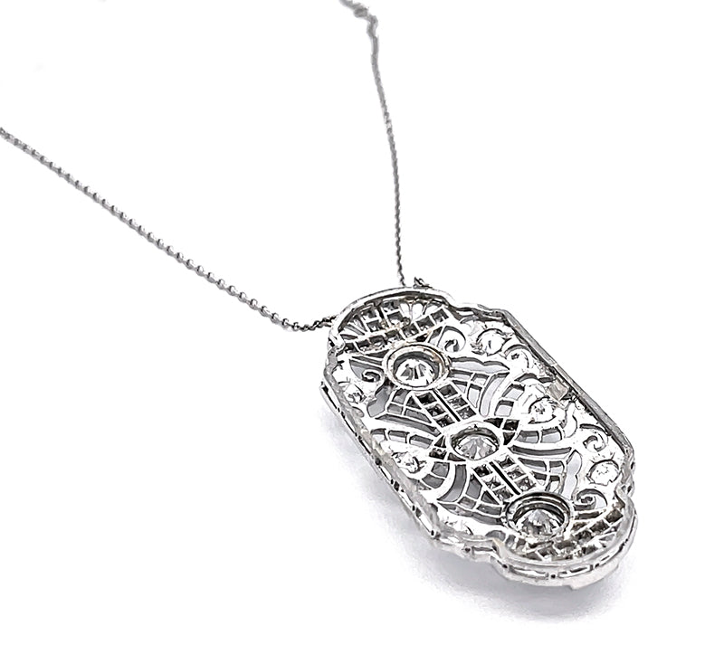 Art Deco GIA 0.61ct and 0.67ct Diamond 1.45ct Side Diamond Pendant Necklace