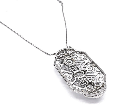 Art Deco GIA 0.61ct and 0.67ct Diamond 1.45ct Side Diamond Pendant Necklace