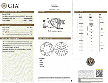 Vintage GIA Certified 1.65ct Diamond Engagement Ring