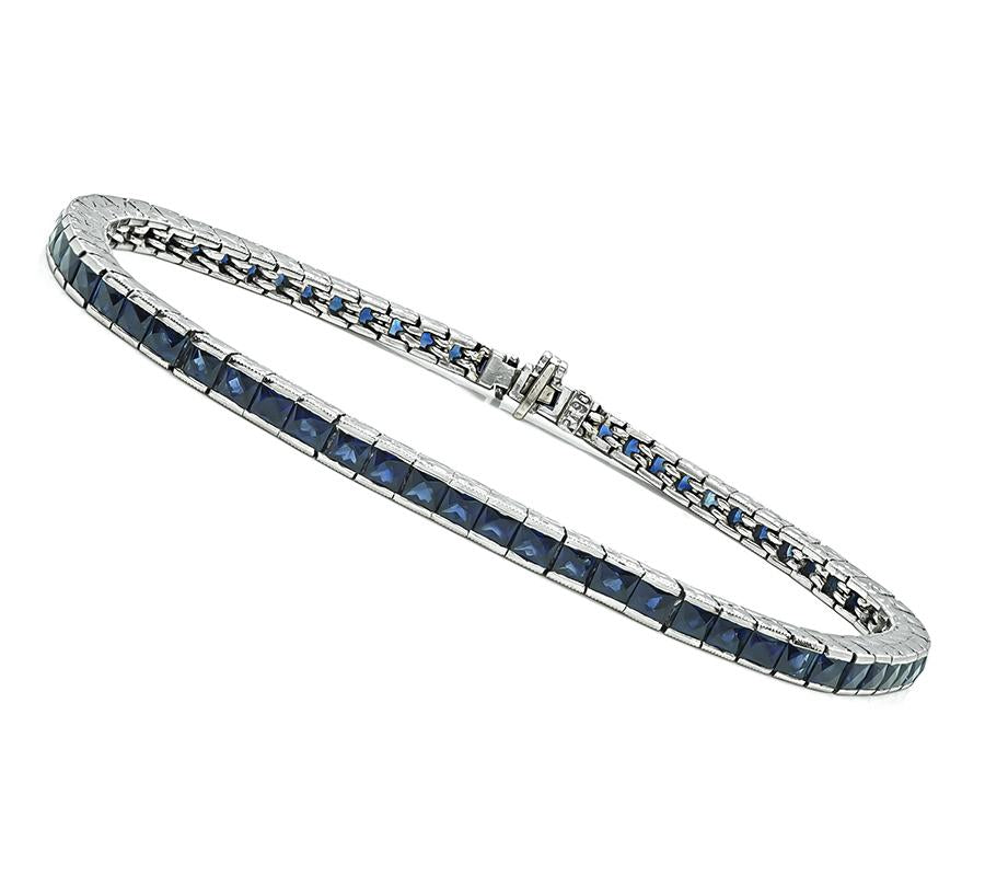 Art Deco 6.00ct French Cut Sapphire Platinum Line Bracelet