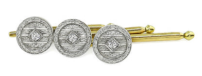 Estate 0.50ct Diamond Gold Cufflinks and Buttons Tuxedo Set