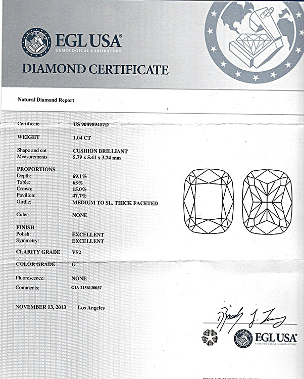 Estate EGL Certified 1.04ct Diamond Engagement Ring