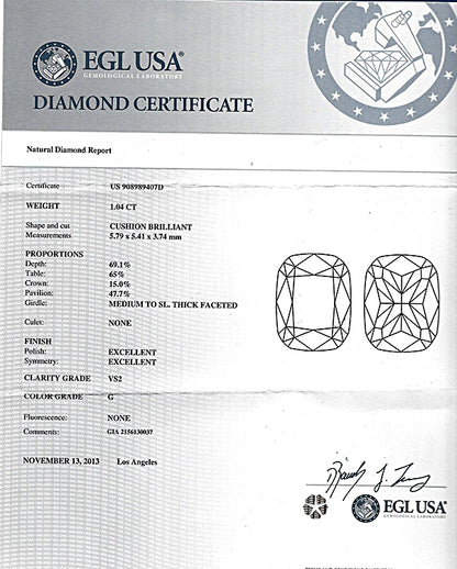 Estate EGL Certified 1.04ct Diamond Engagement Ring