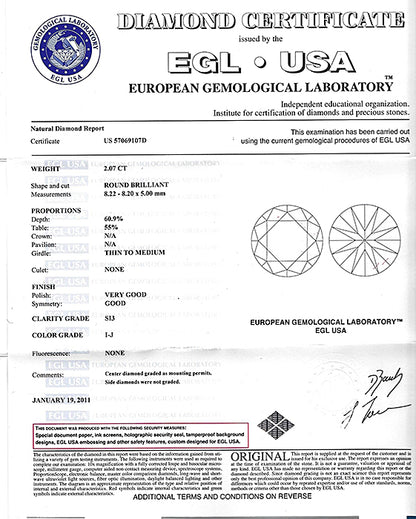 Estate EGL Certified 2.07ct Diamond Engagement Ring