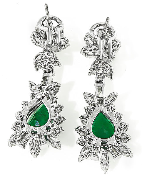 Estate 7.00ct Emerald 4.00ct Diamond Drop Earrings