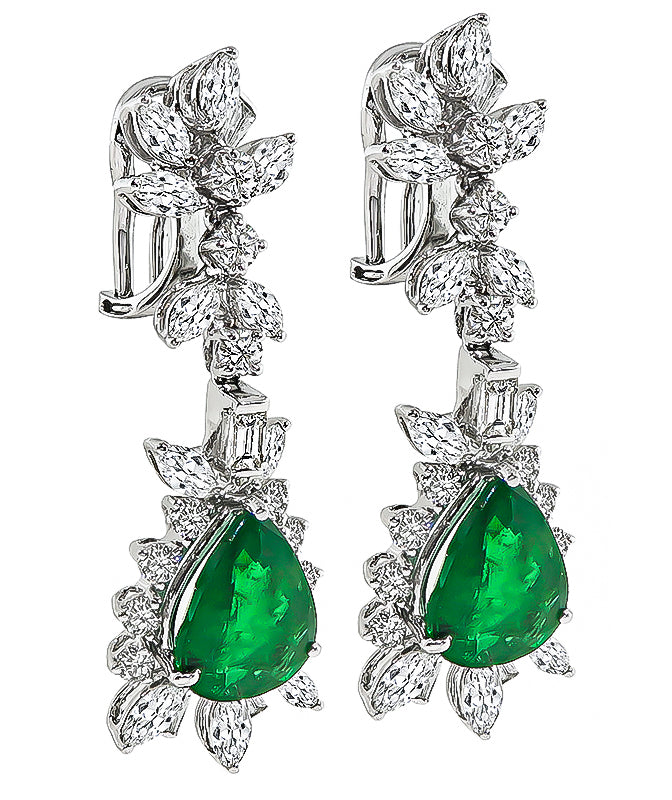 Estate 7.00ct Emerald 4.00ct Diamond Drop Earrings