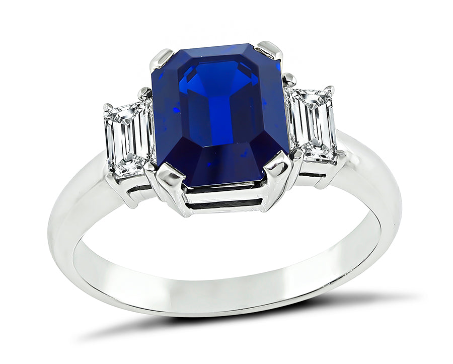 Estate 3.14ct Sapphire 0.51ct Diamond Engagement Ring
