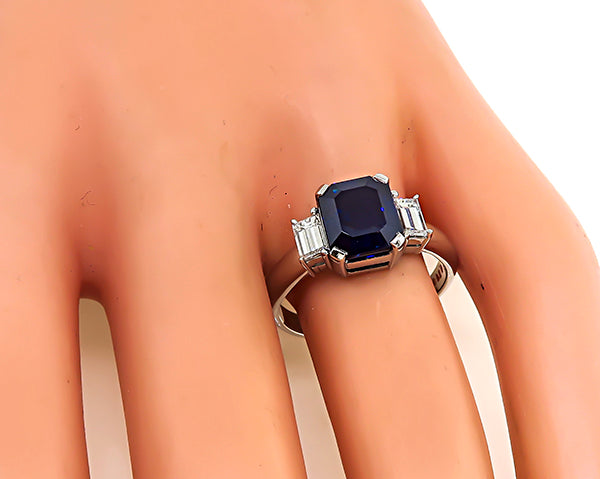 Estate 3.14ct Sapphire 0.51ct Diamond Engagement Ring