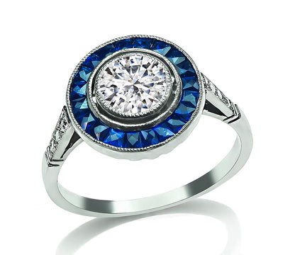 Estate GIA Certified 0.74ct Diamond Sapphire Halo Engagement Ring