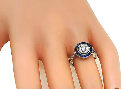 Estate GIA Certified 0.74ct Diamond Sapphire Halo Engagement Ring