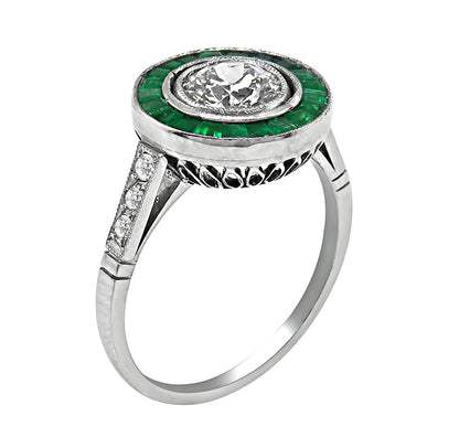 Estate 0.75ct Diamond Emerald Engagement Ring