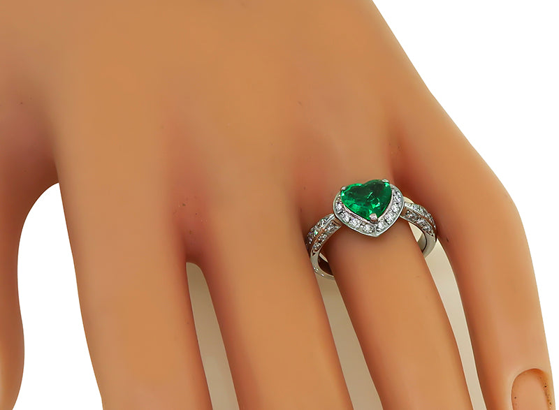 Estate 0.93ct Emerald 0.50ct Diamond Heart Ring
