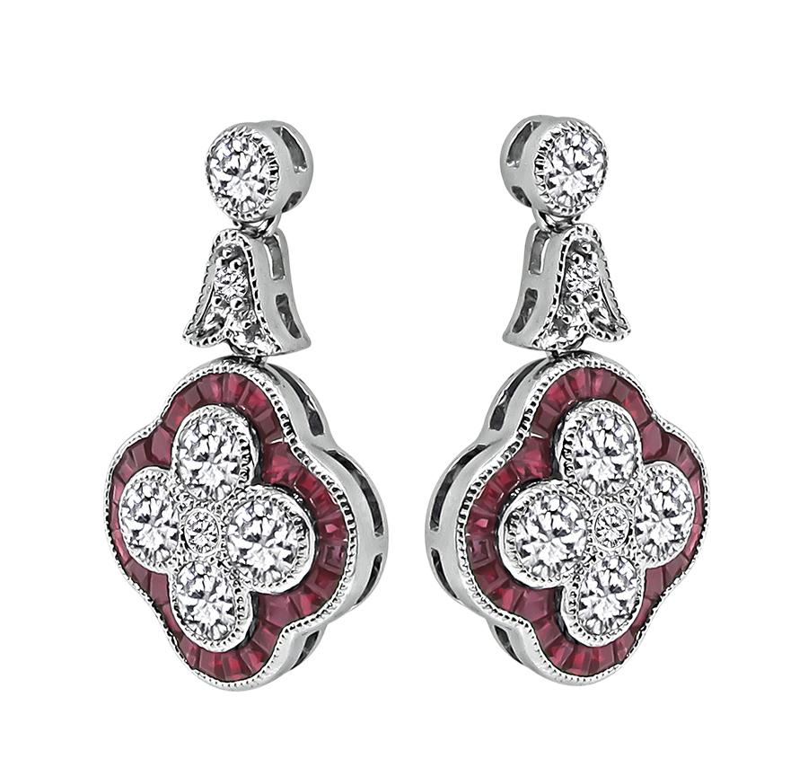Estate 0.96ct Diamond 0.92ct Ruby Earrings