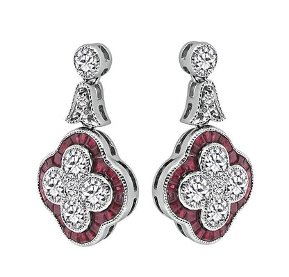 Estate 0.96ct Diamond 0.92ct Ruby Earrings