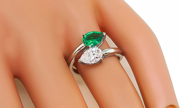Estate 1.00ct Diamond 0.63ct Colombian Emerald Ring