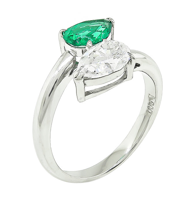 Estate 1.00ct Diamond 0.63ct Colombian Emerald Ring