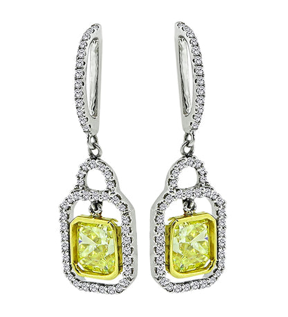 Estate 1.00ct Fancy Yellow Diamond Dangling Earrings