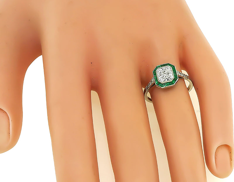 Estate 1.01ct Diamond Emerald Engagement Ring