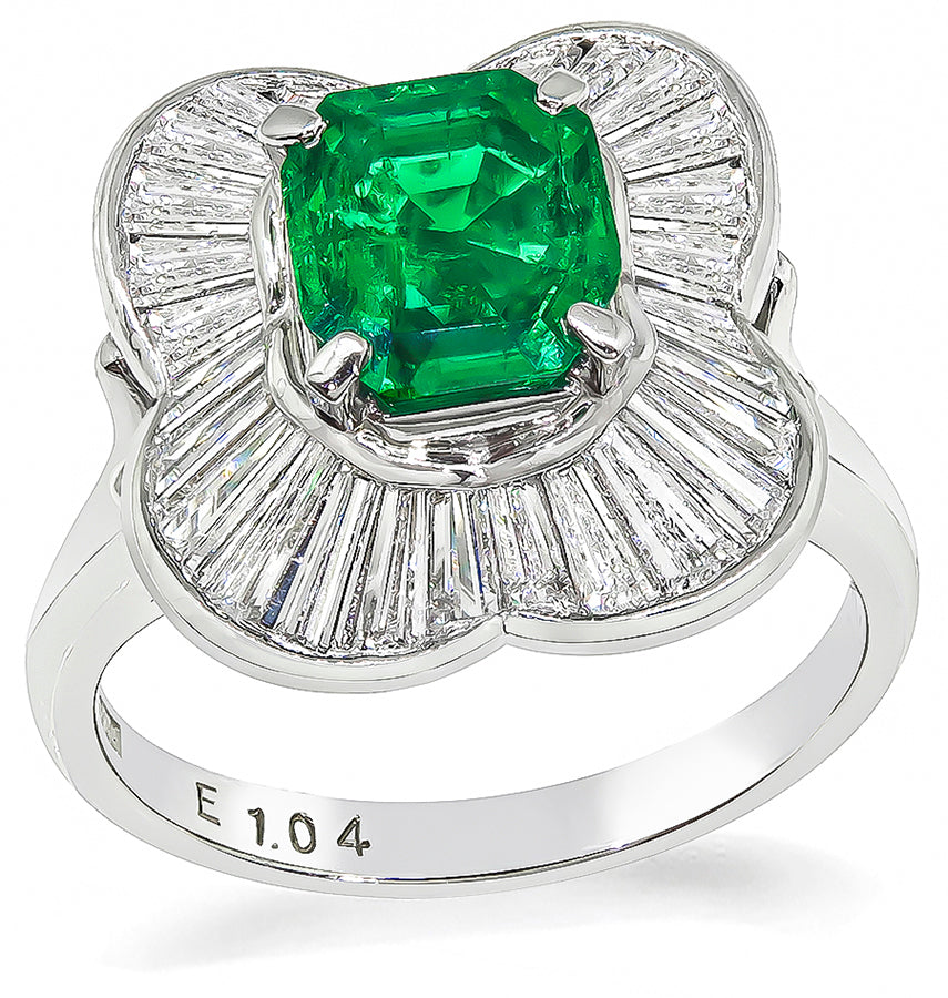 Estate 1.04ct Colombian Emerald 1.25ct Diamond Cocktail Ring