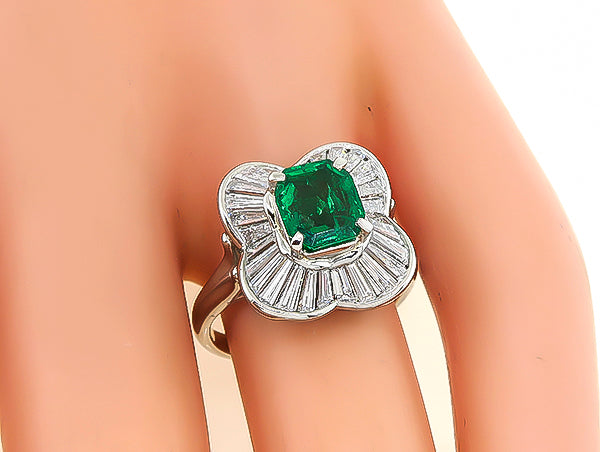 Estate 1.04ct Colombian Emerald 1.25ct Diamond Cocktail Ring