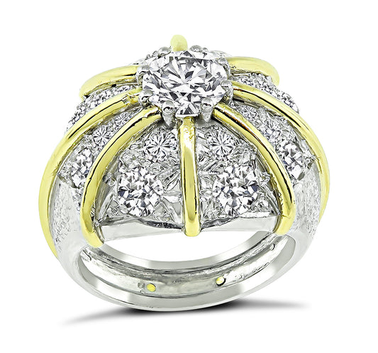 Estate 1.04ct Center Diamond 2.00ct Side Diamond Cocktail Ring