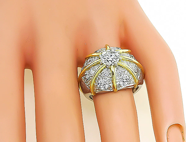 Estate 1.04ct Center Diamond 2.00ct Side Diamond Cocktail Ring