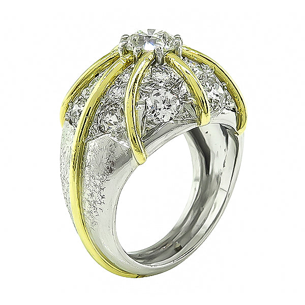 Estate 1.04ct Center Diamond 2.00ct Side Diamond Cocktail Ring