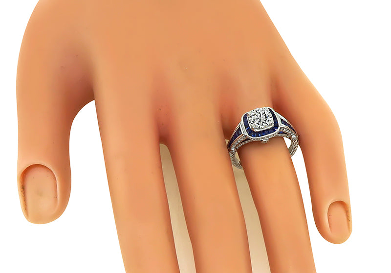 Estate 1.11ct Diamond Sapphire Engagement Ring