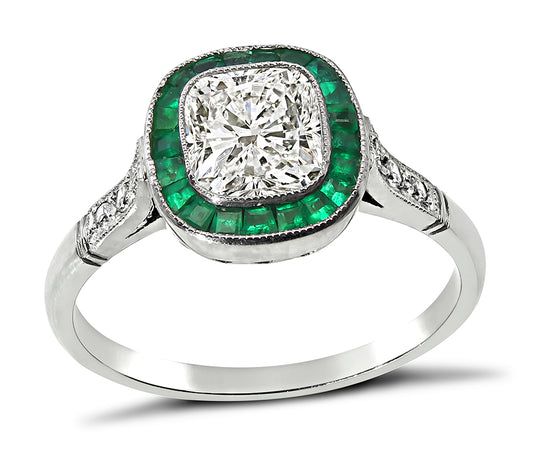 Estate 1.12ct Diamond Emerald Engagement Ring