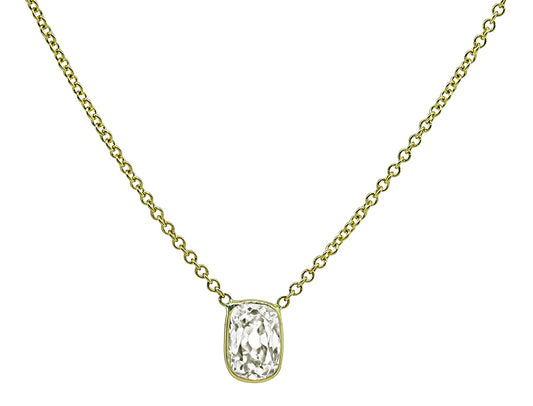 Estate 1.15ct Diamond Yellow Gold Solitaire Pendant Necklace