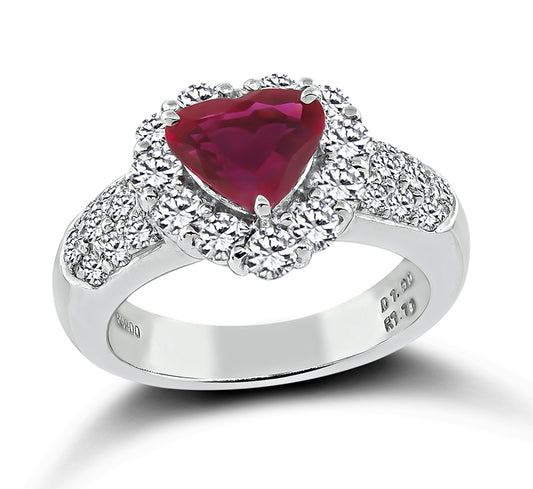 Estate 1.16ct Burma Ruby 1.00ct Diamond Heart Ring
