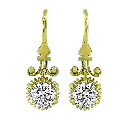 Vintage 1.32ct Diamond Gold Dangling Earrings