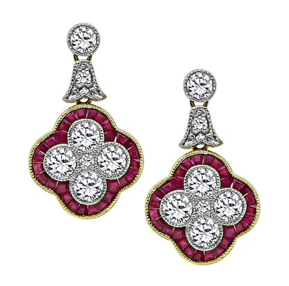 Estate 1.35ct Diamond 1.00ct Ruby Earrings