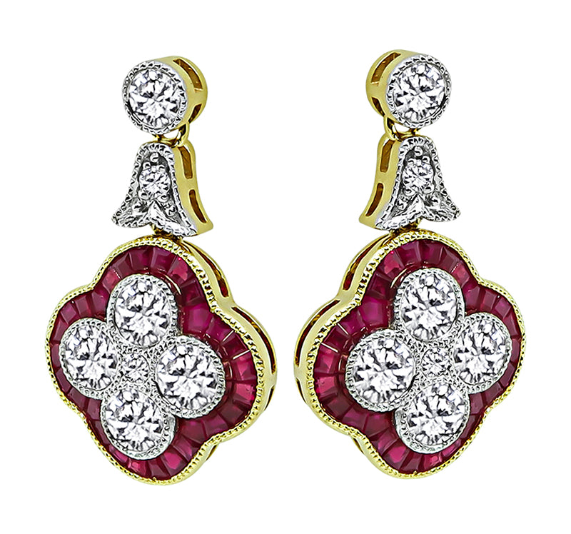 Estate 1.35ct Diamond 1.00ct Ruby Earrings