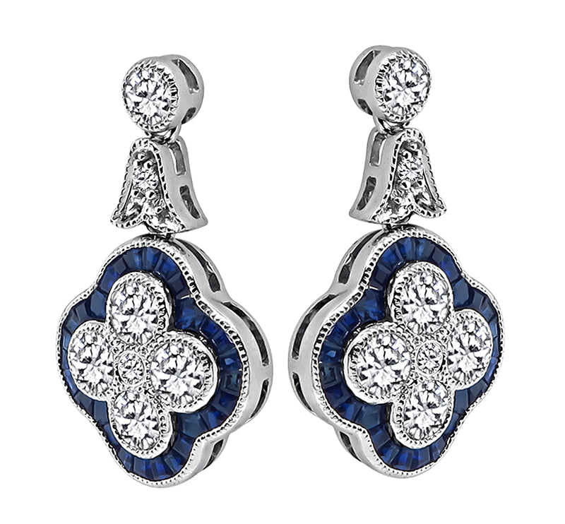 Estate 1.35ct Diamond 1.00ct Sapphire Earrings