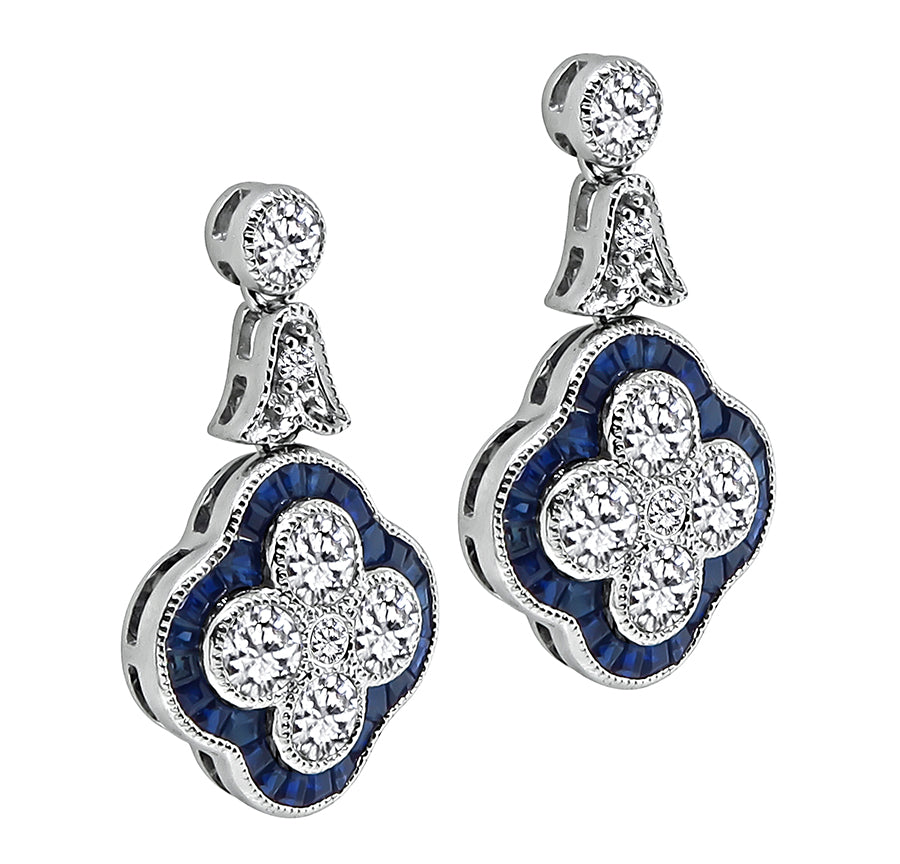 Estate 1.35ct Diamond 1.00ct Sapphire Earrings
