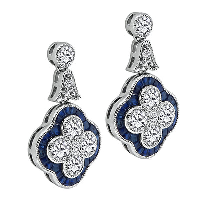 Estate 1.35ct Diamond 1.00ct Sapphire Earrings
