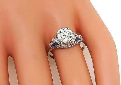 Art Deco Style 1.50ct Diamond Sapphire Engagement Ring