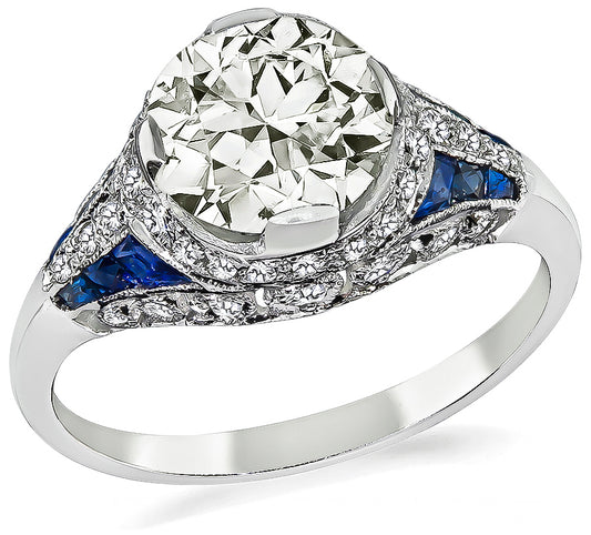 Art Deco Style 1.50ct Diamond Sapphire Engagement Ring