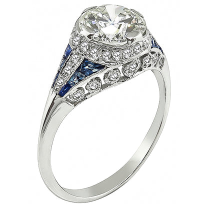 Art Deco Style 1.50ct Diamond Sapphire Engagement Ring