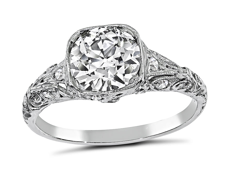 Edwardian EGL 1.54ct Old Mine Diamond Platinum Engagement Ring