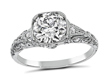 Edwardian EGL 1.54ct Old Mine Diamond Platinum Engagement Ring