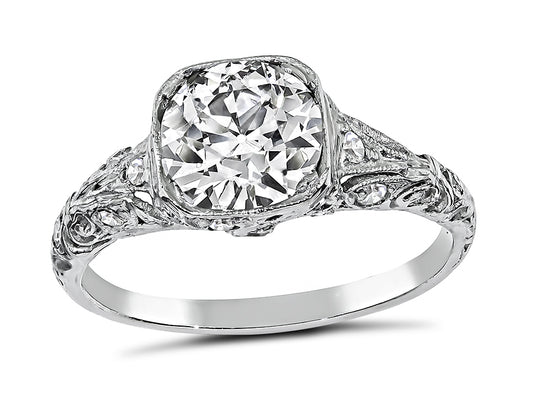Edwardian EGL 1.54ct Old Mine Diamond Platinum Engagement Ring