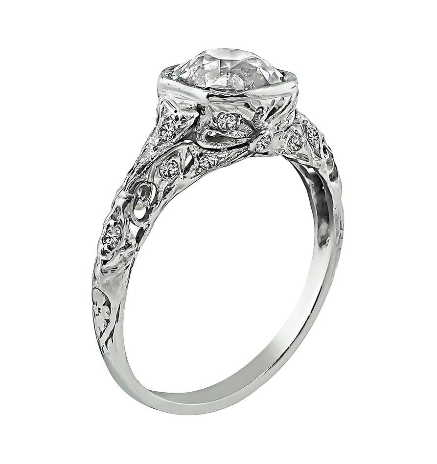 Edwardian EGL 1.54ct Old Mine Diamond Platinum Engagement Ring