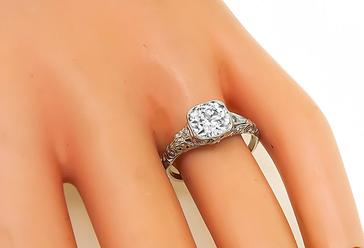 Edwardian EGL 1.54ct Old Mine Diamond Platinum Engagement Ring