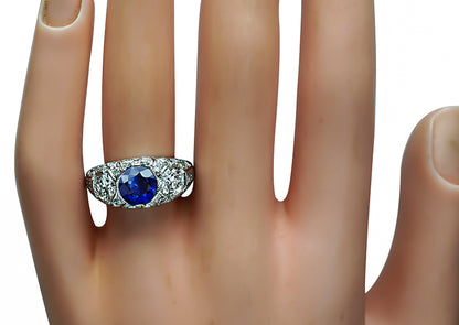 Estate 1.55ct Sapphire GIA Certified 1.08ct Diamond Anniversary Ring