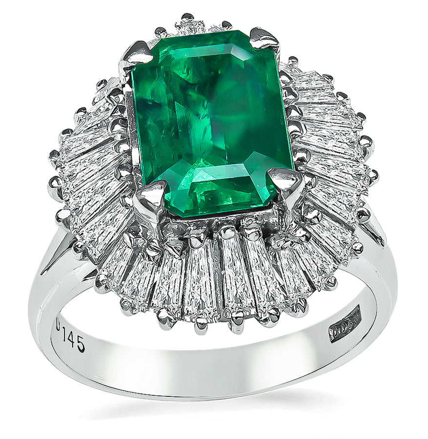 Estate 1.65ct Emerald 1.45ct Diamond Ballerina Ring