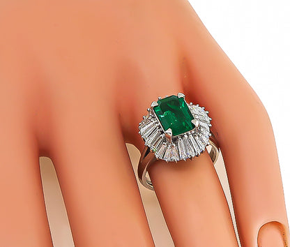 Estate 1.65ct Emerald 1.45ct Diamond Ballerina Ring